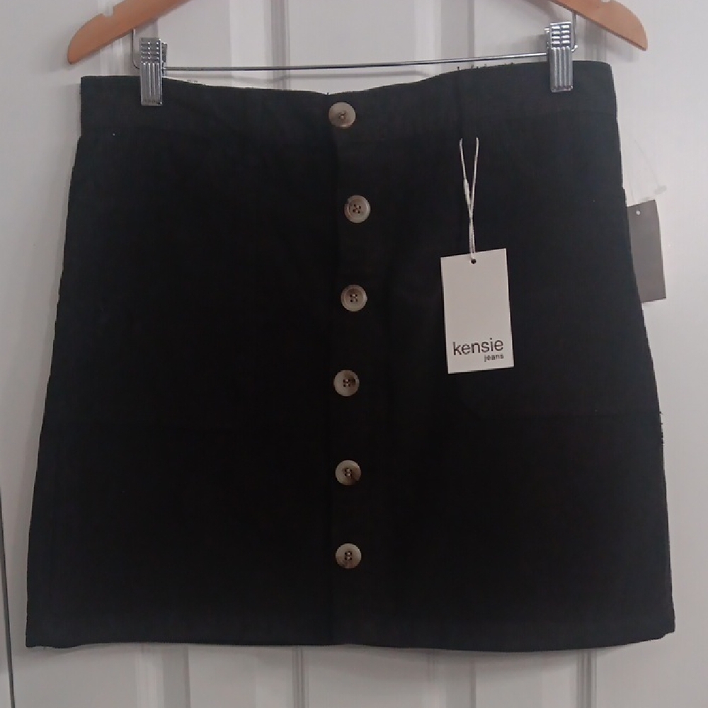 Kensie Black Button-Front Mini Skirt